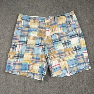 Y2K Madison Patchwork Madras Shorts Mens Size 38 Plaid Multi-Color Preppy Casual